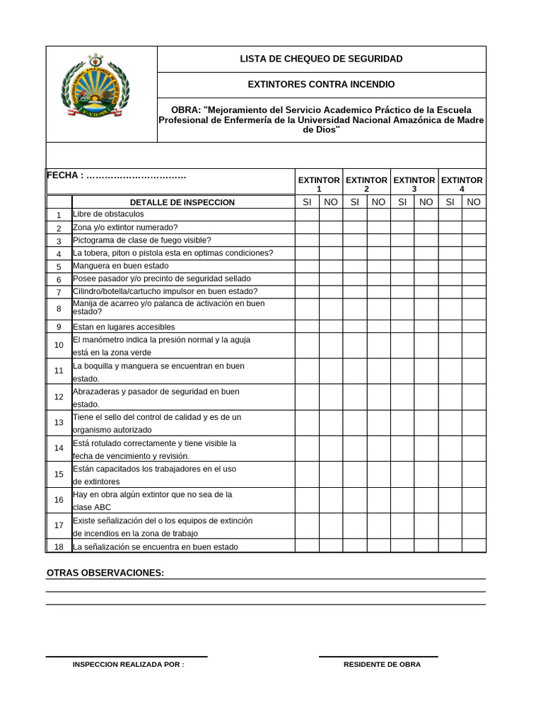 Checklist de Inspección de Extintores | PDF