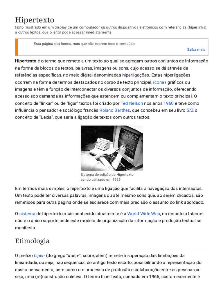 Hipertexto - Wikipédia, A Enciclopédia Livre | PDF