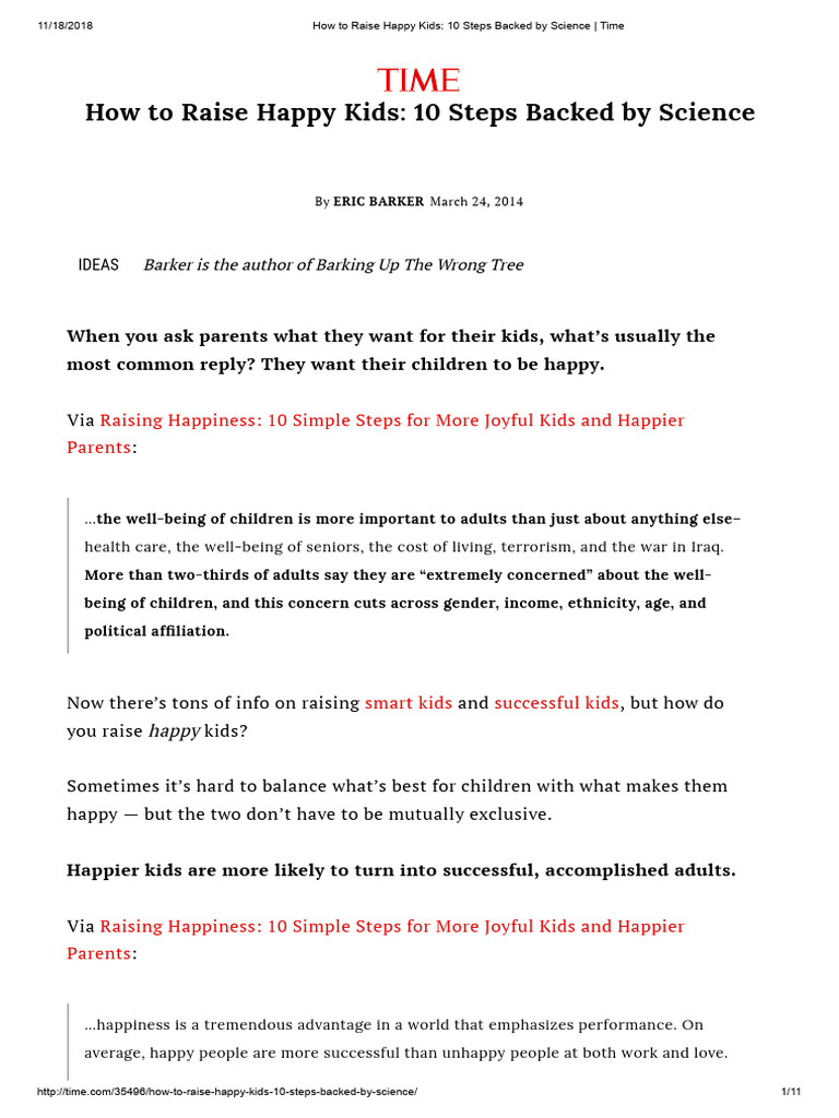 How To Raise Happy Kids - 10 Steps Backed by Science - Time | PDF