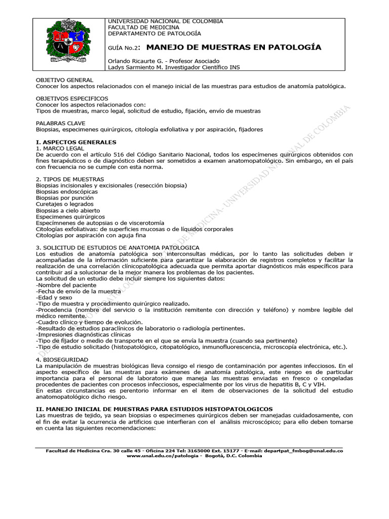 Guia de Manejo de Muestras - Dr. Ricaurte | PDF