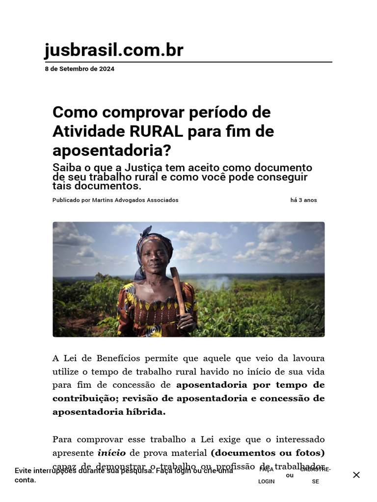 Como Comprovar Período de Atividade RURAL para Fim de Aposentadoria ...