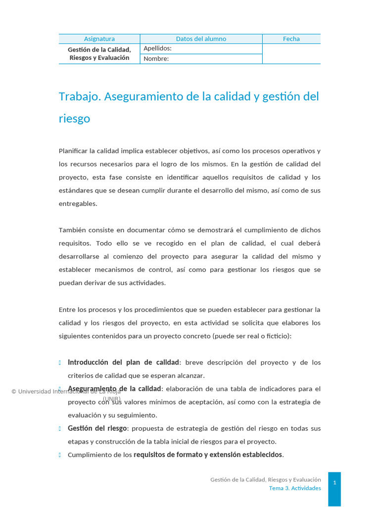 Aseguramiento de La Calidad y Gestion Del Riesgo | PDF