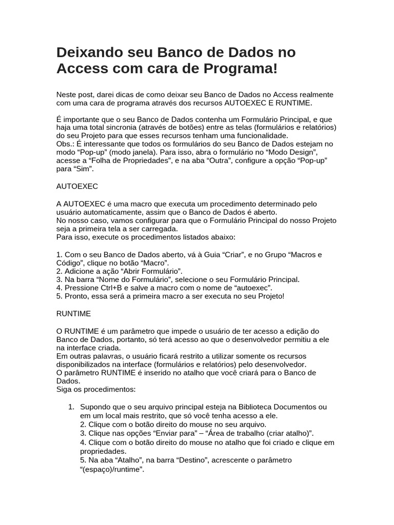 Banco de Dados No Access Com Cara de Programa | PDF