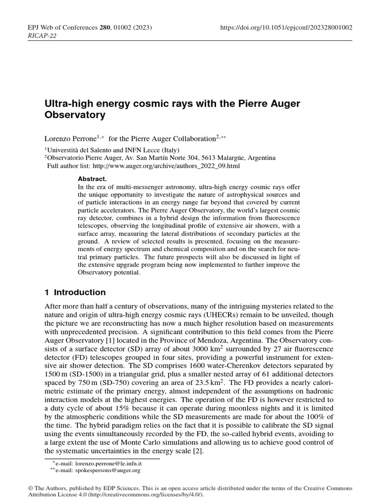 Ultra-High Energy Cosmic Rays With The Pierre Auger Observatory | PDF