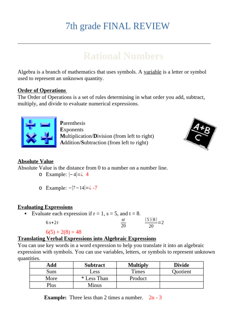 Review+for+the+7th+Grade+Final+2023 | PDF