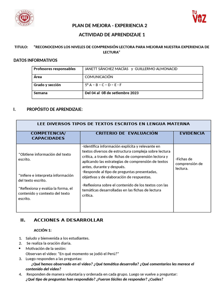 Mejora de Comprensión Lectora en 5° | PDF | La lingüística aplicada ...