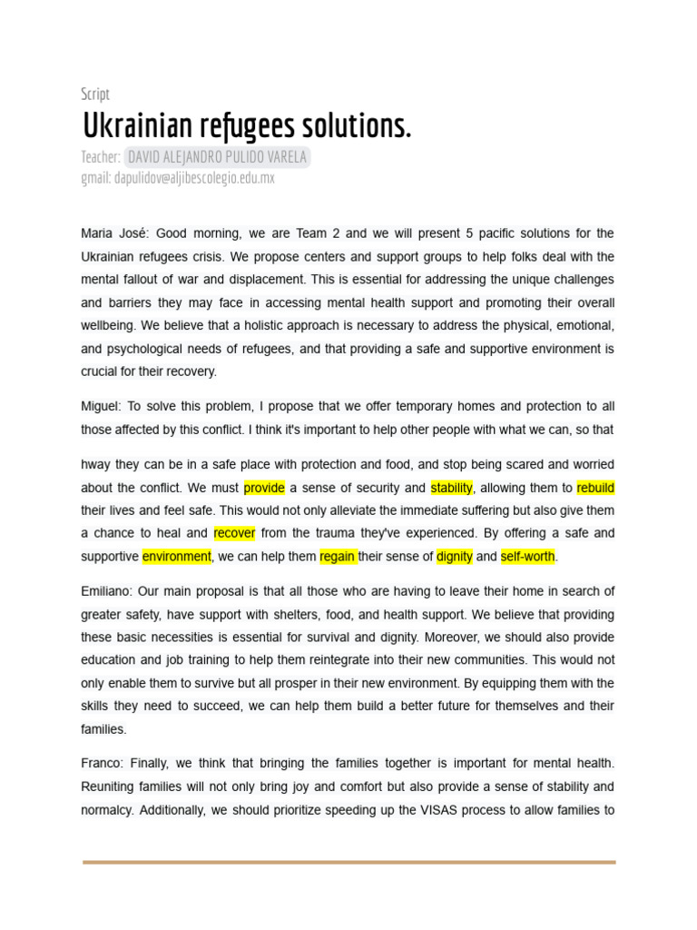 Team 2 Ukrainian Refugees Solutions - Script | PDF