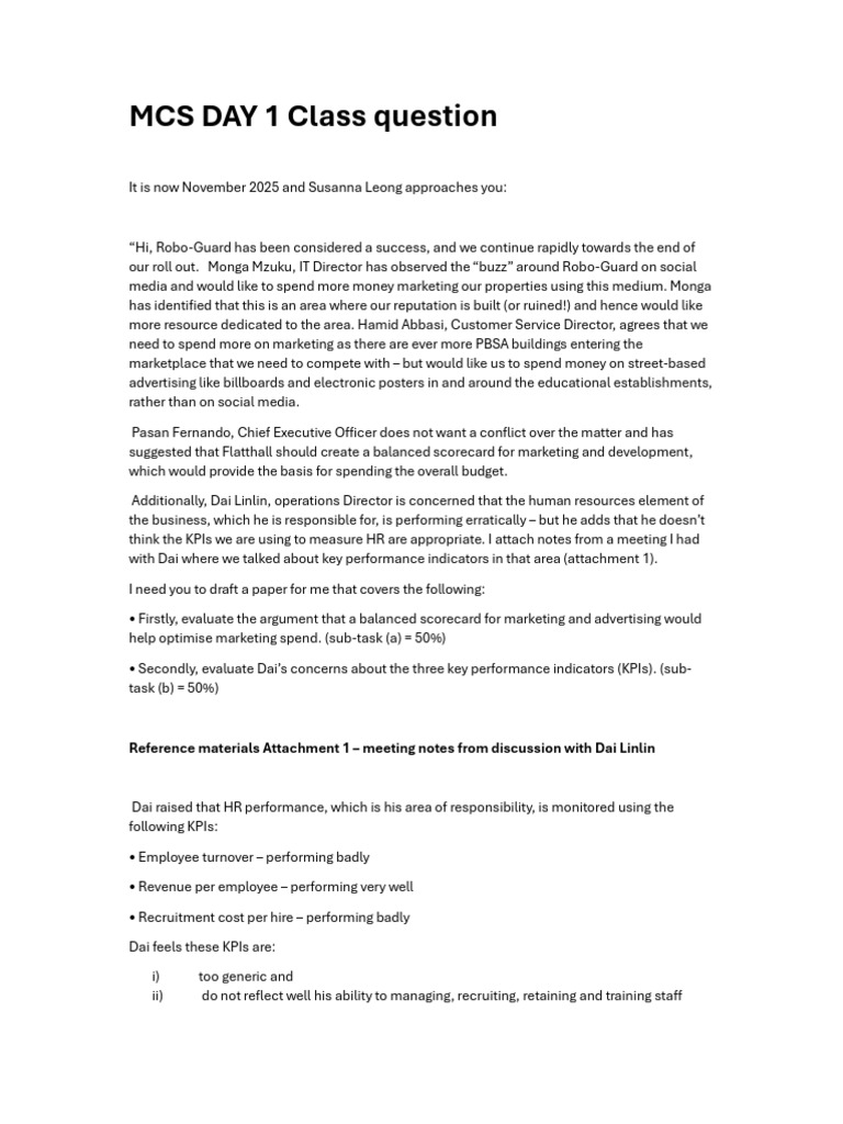 Mcs aug day 1 class question pdf performance indicator business