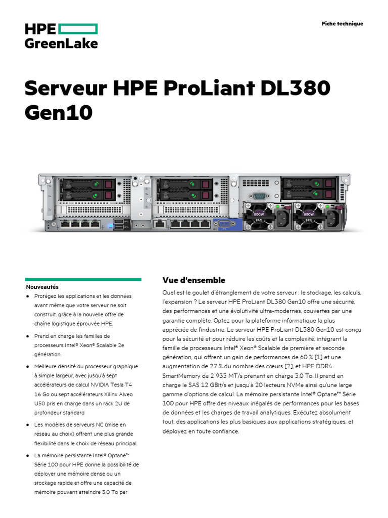 Hpe Proliant Dl380 Gen10 Server-Psn1010026818befr | PDF