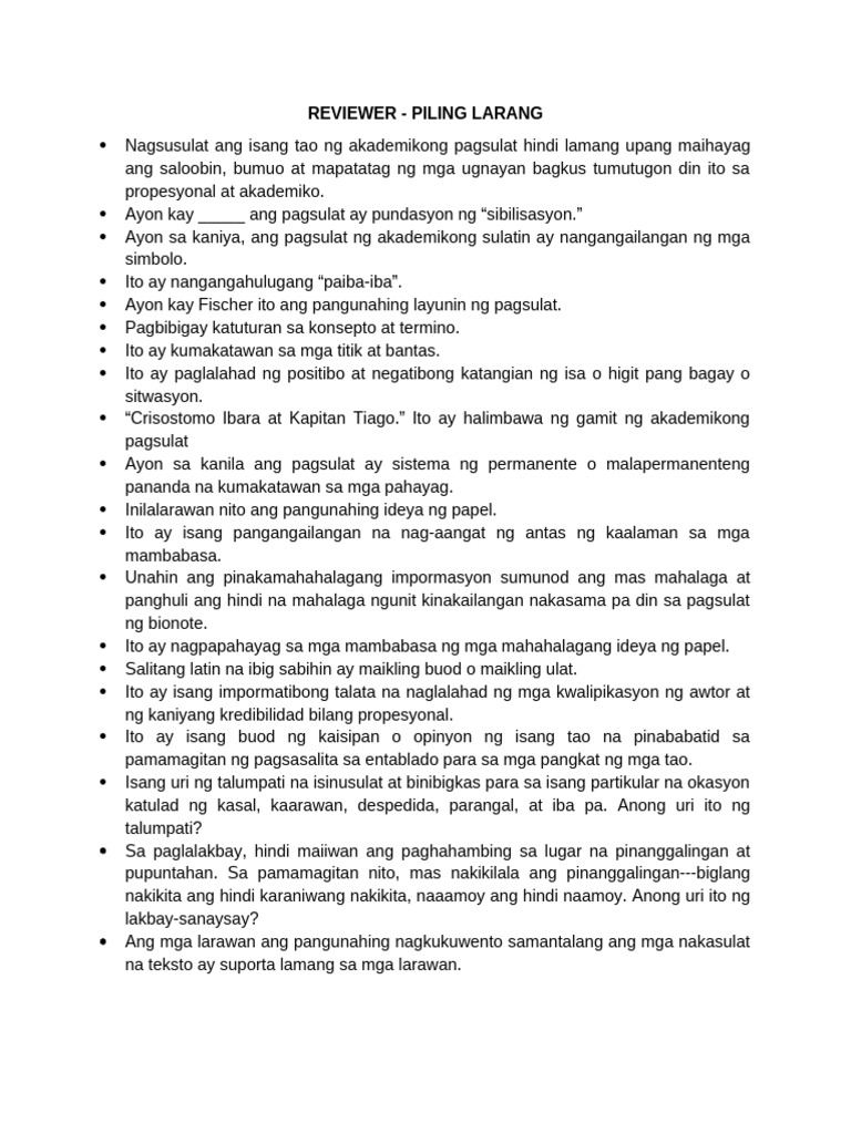 REVIEWER Piling Larang | PDF