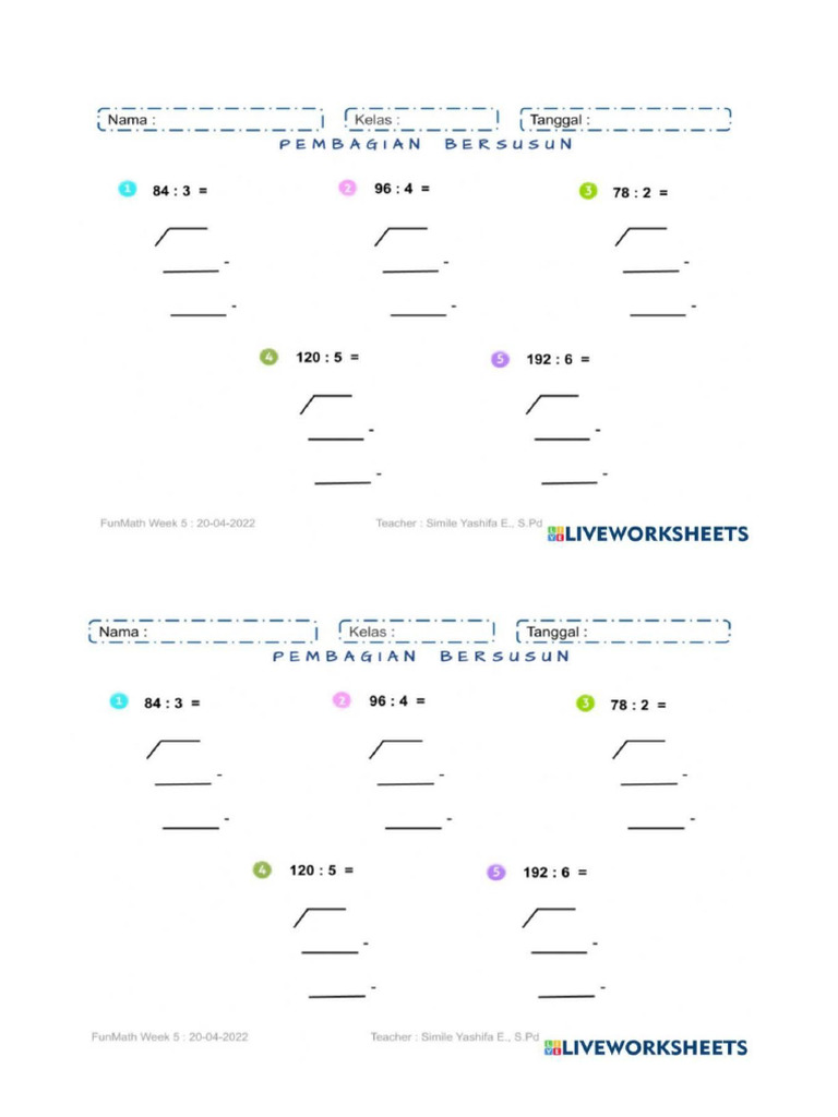 Worksheet Pembagian Bersusun PDF