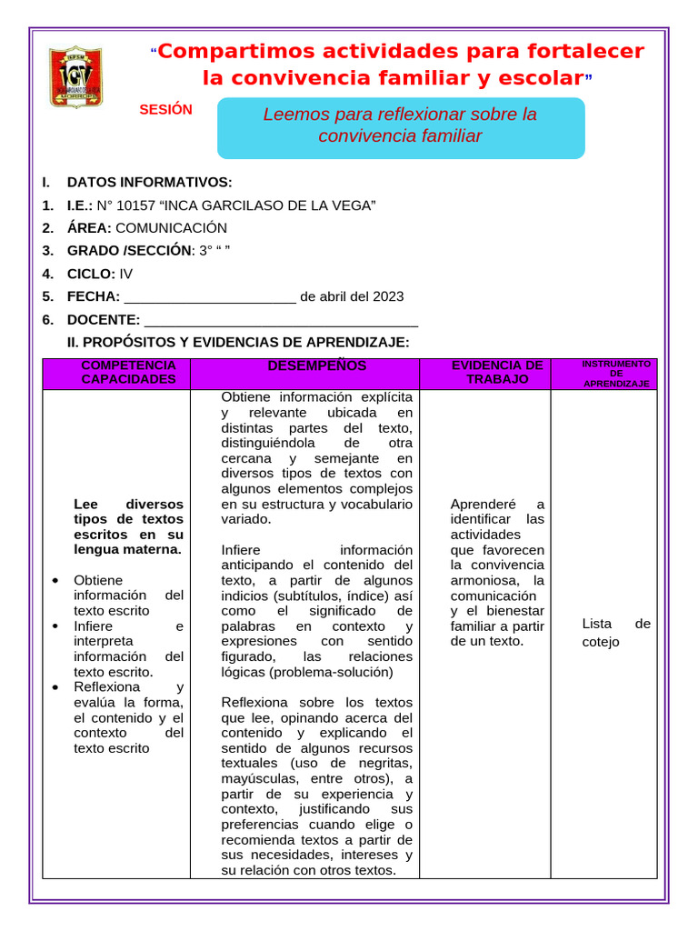 Com Leemos Para Reflexionar Sobre La Convivencia Familiar Pdf