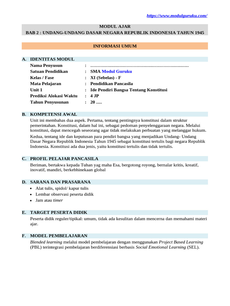 Modul Ajar Pendidikan Pancasila Kelas 11 Fase F Bab 2 | PDF