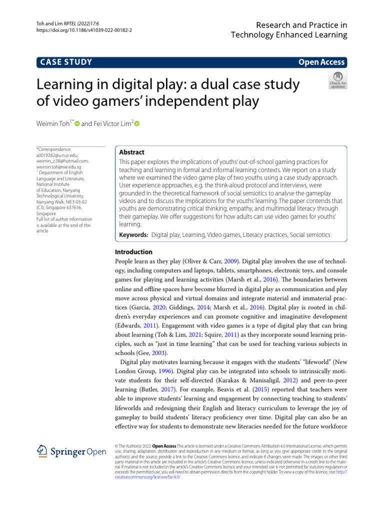 New - Learning in Digital Play A Dual Case Study of Video Gamers ...
