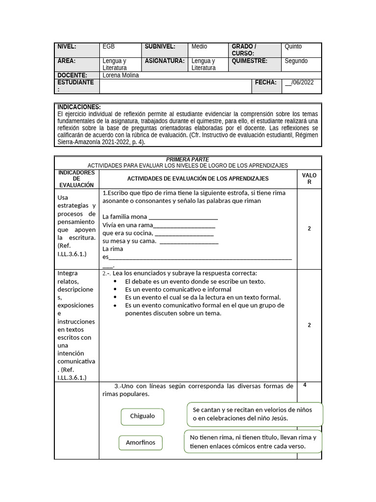 Evaluacion de Lengua | PDF | Evaluación | Estudios de idiomas extranjeros