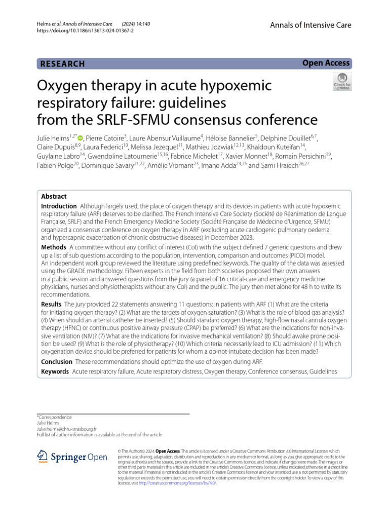 Oxygen Therapy in Acute Hypoxemic Respiratory Failure | PDF ...