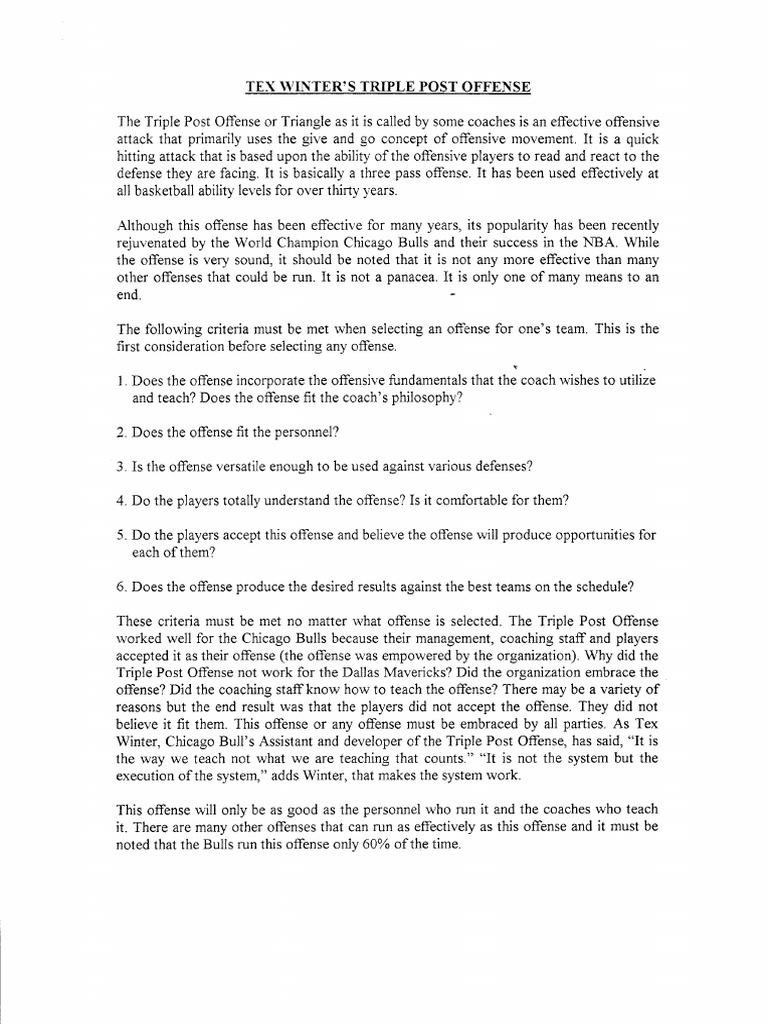 Tex Winter Triangle Post Offense