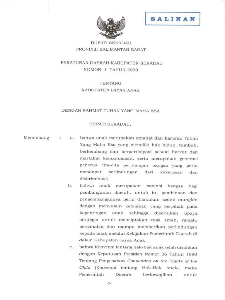 PERDA NO 1 TAHUN 2020 Ocr | PDF
