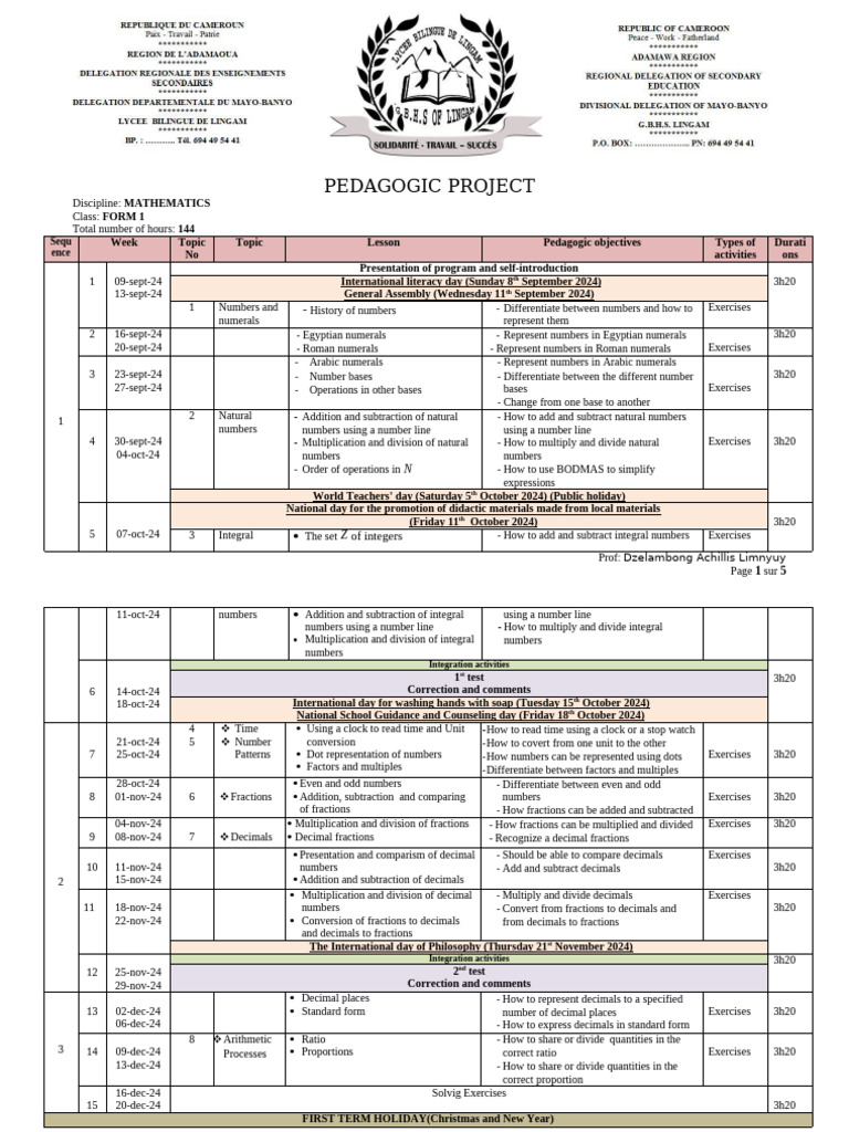 Form 1 Mathematics Curriculum Overview | PDF | Triangle | Area