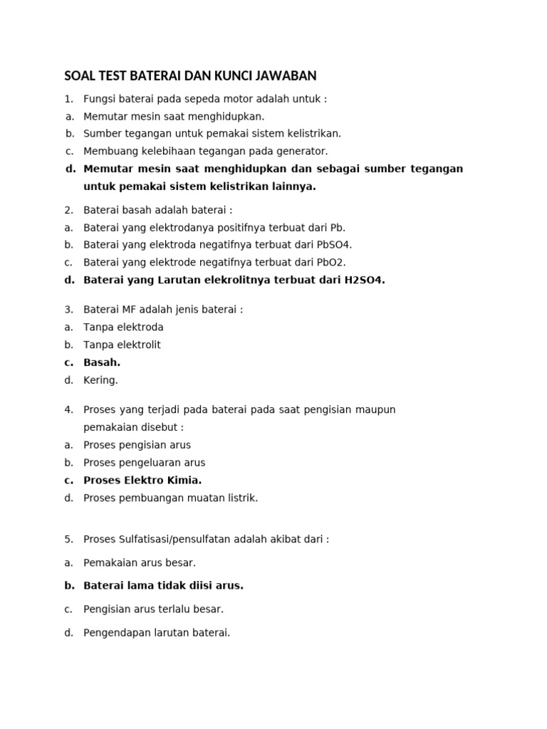 Merawat Baterai Kendaraan Ringan: Panduan Soal dan Jawab untuk Siswa SMK Kelas 3