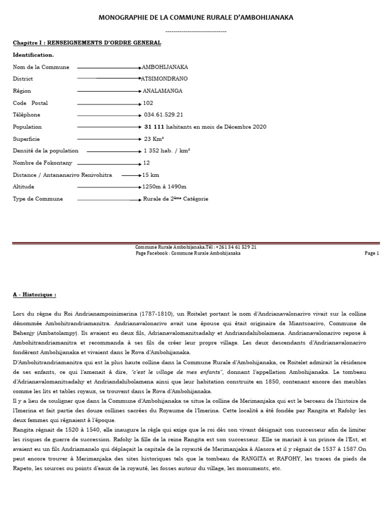 Monographie de La Commune Rurale D'Ambohijanaka | PDF