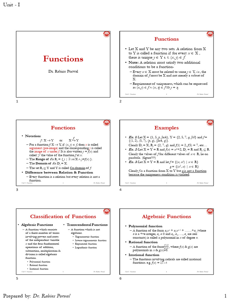 DM - Unit I - Functions at CSJMU - 6 Slides Handouts | PDF