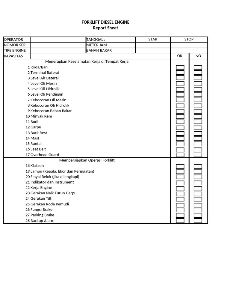 Checklist Forklift Diesel | PDF