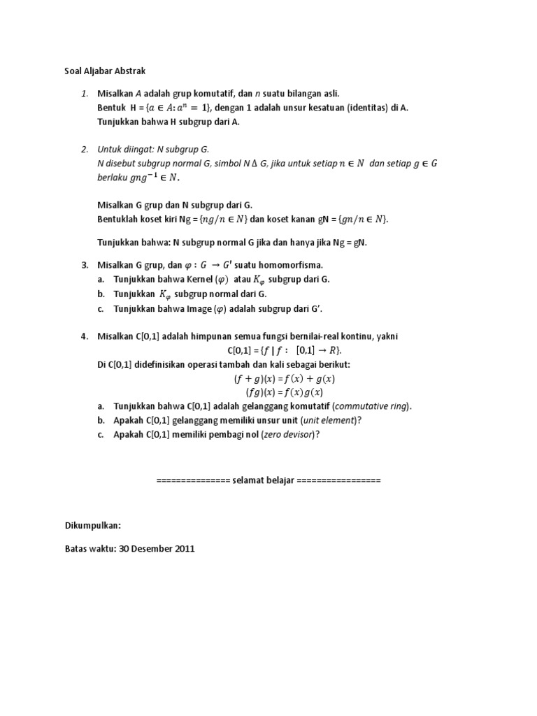 Soal Aljabar Abstrak Kumpul 30 Des