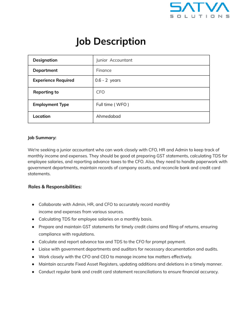 JD - Junior Accountant - Updated - 240809 - 001337 | PDF