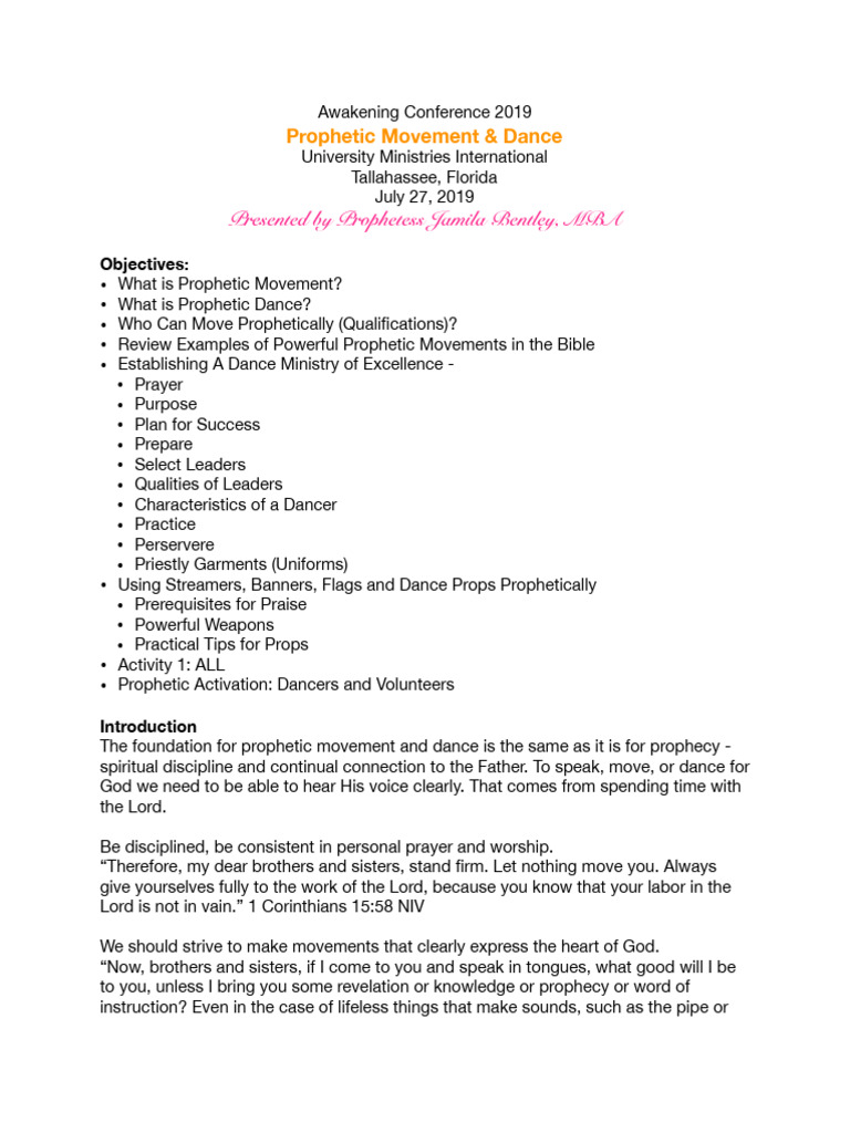 Prophetic Movement Dance - Handout | PDF