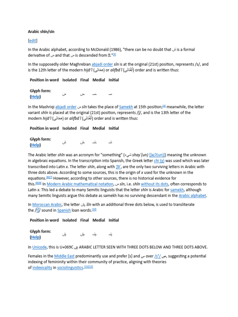Arabic Shīn | PDF