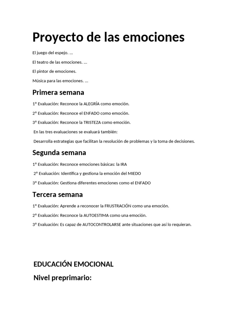 Proyecto de Educación Emocional Infantil | PDF | Las emociones | Artes ...