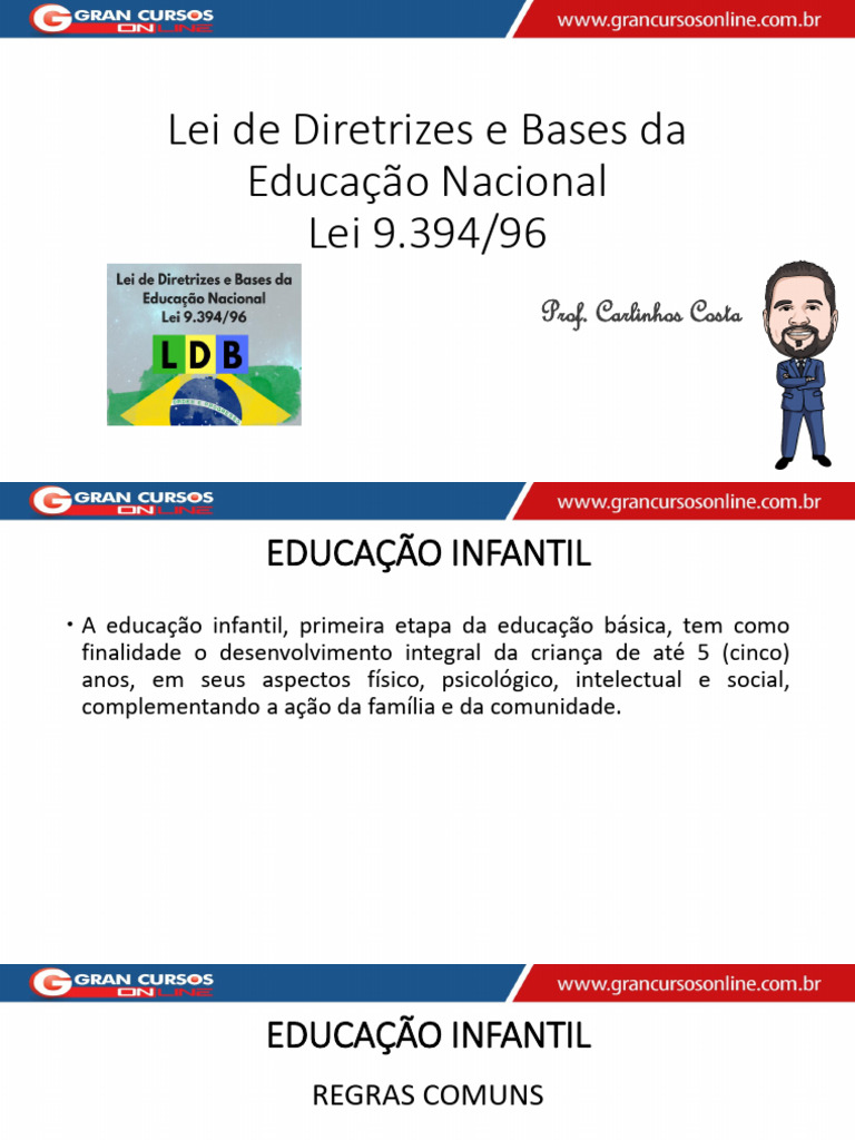 Lei de Diretrizes e Bases Da Educação Nacional Lei 9.394/96: Prof ...