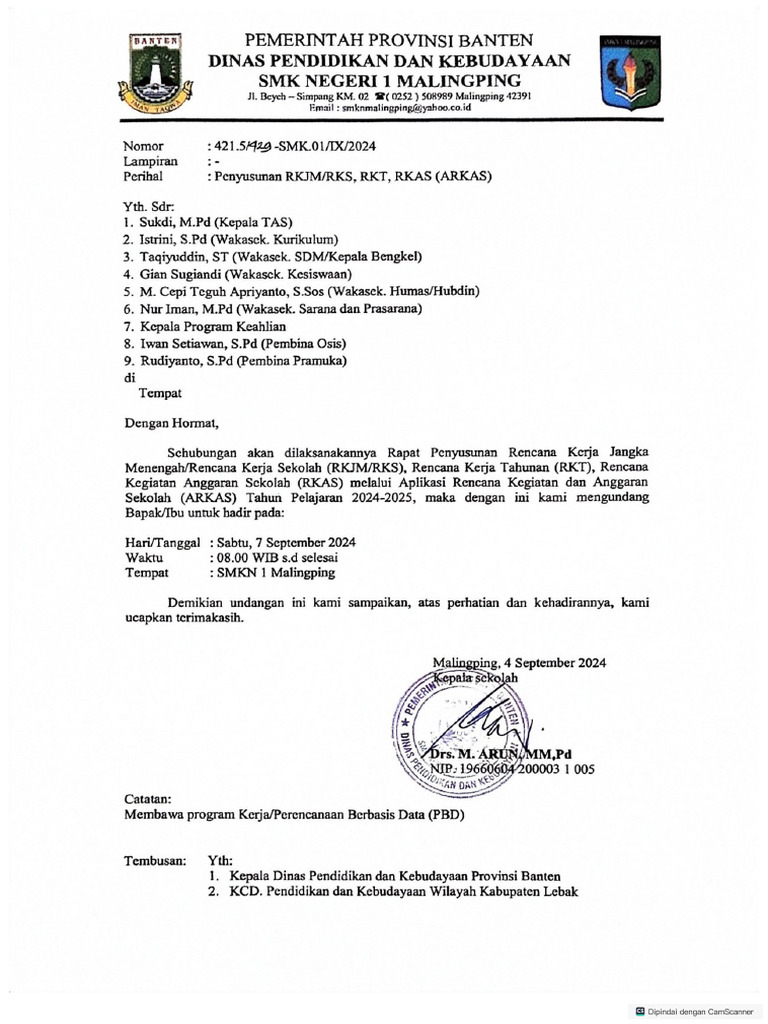 Undangan Penyusunan RKJM, RKT, RKAS | PDF