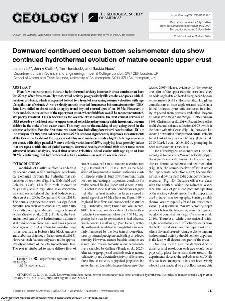 Downward Continued Ocean Bottom Seismometer Data Show Continued ...