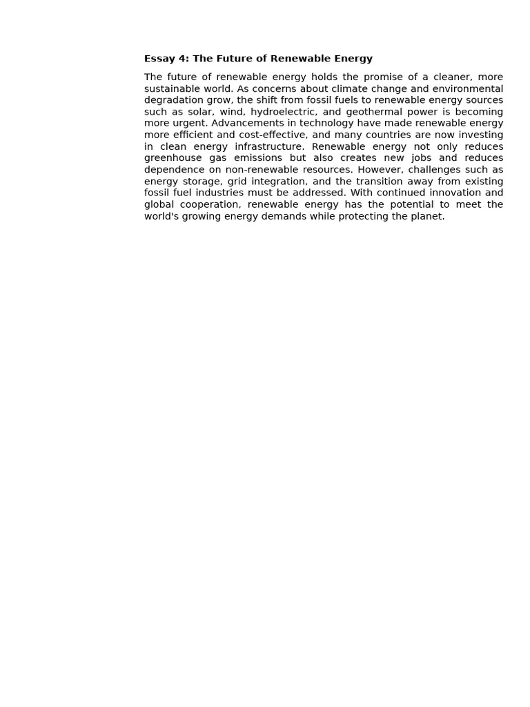 Essay 4 The Future of Renewable Energy | PDF