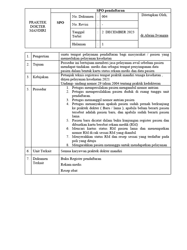 SPO Pendaftaran | PDF