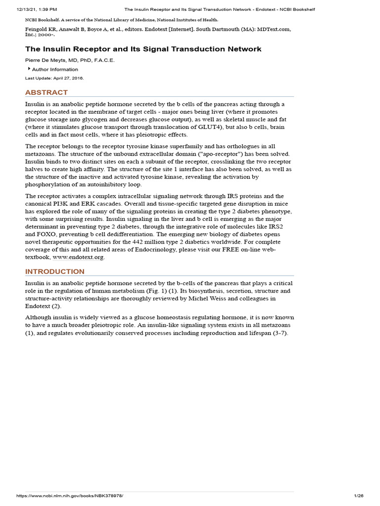 The Insulin Receptor and Its Signal Transduction Network - Endotext ...