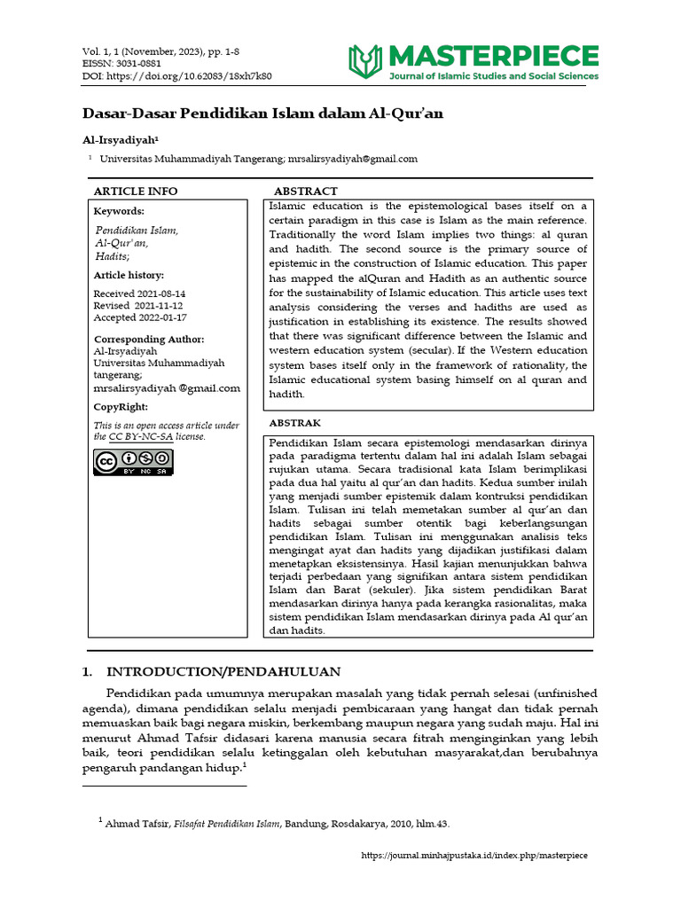 Dasar-Dasar Pendidikan Islam Dalam Al-Qur'an | PDF