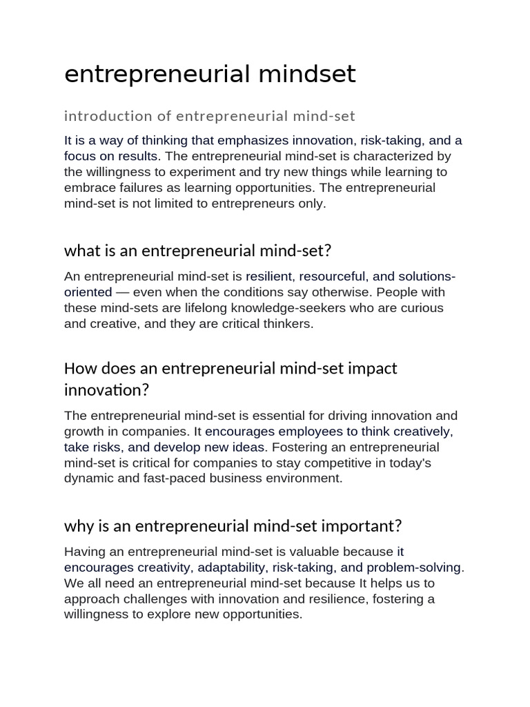 Entrepreneurial Mindset | PDF