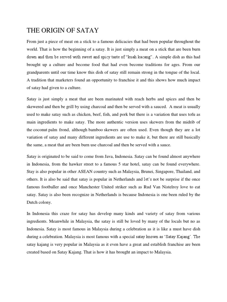 The Origin of Satay PDF Kebab Asian Cuisine