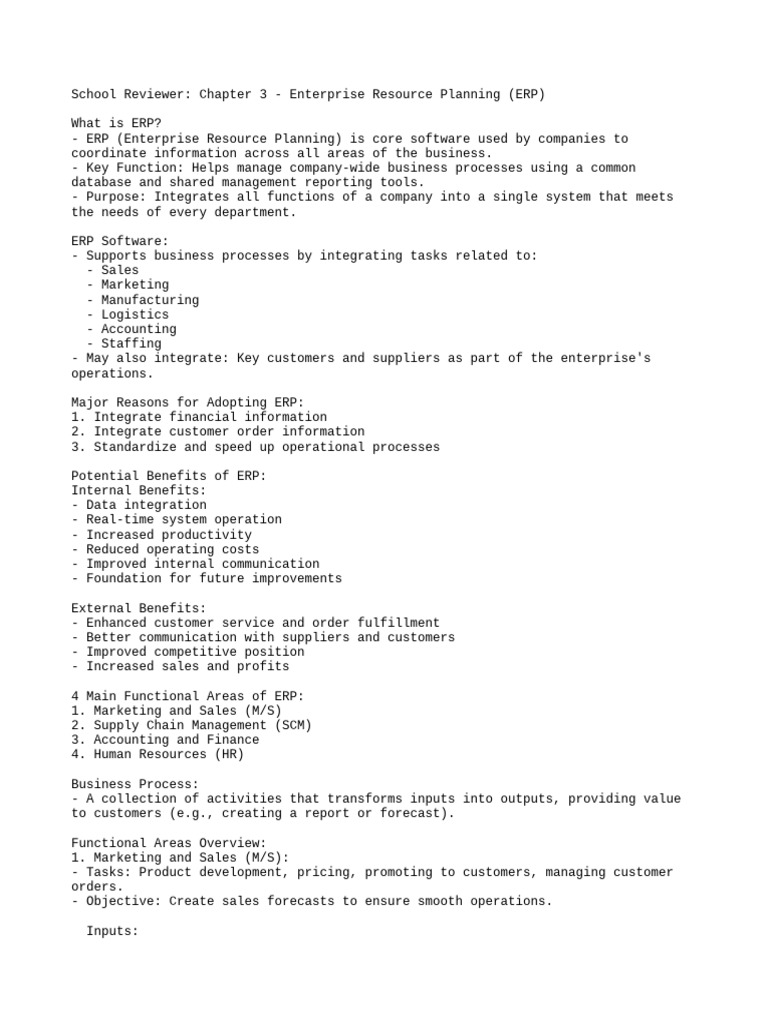 Erp Chapter 3 Reviewer Pdf
