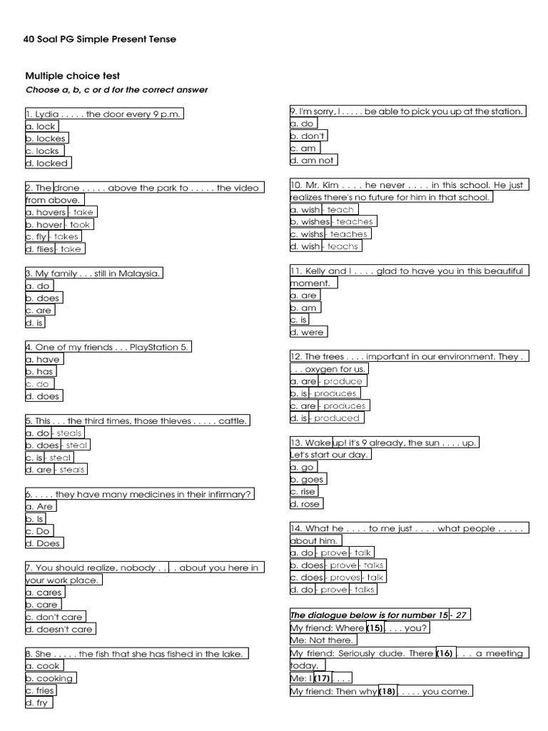 DBI - 40 Soal PG Simple Present Tense | PDF