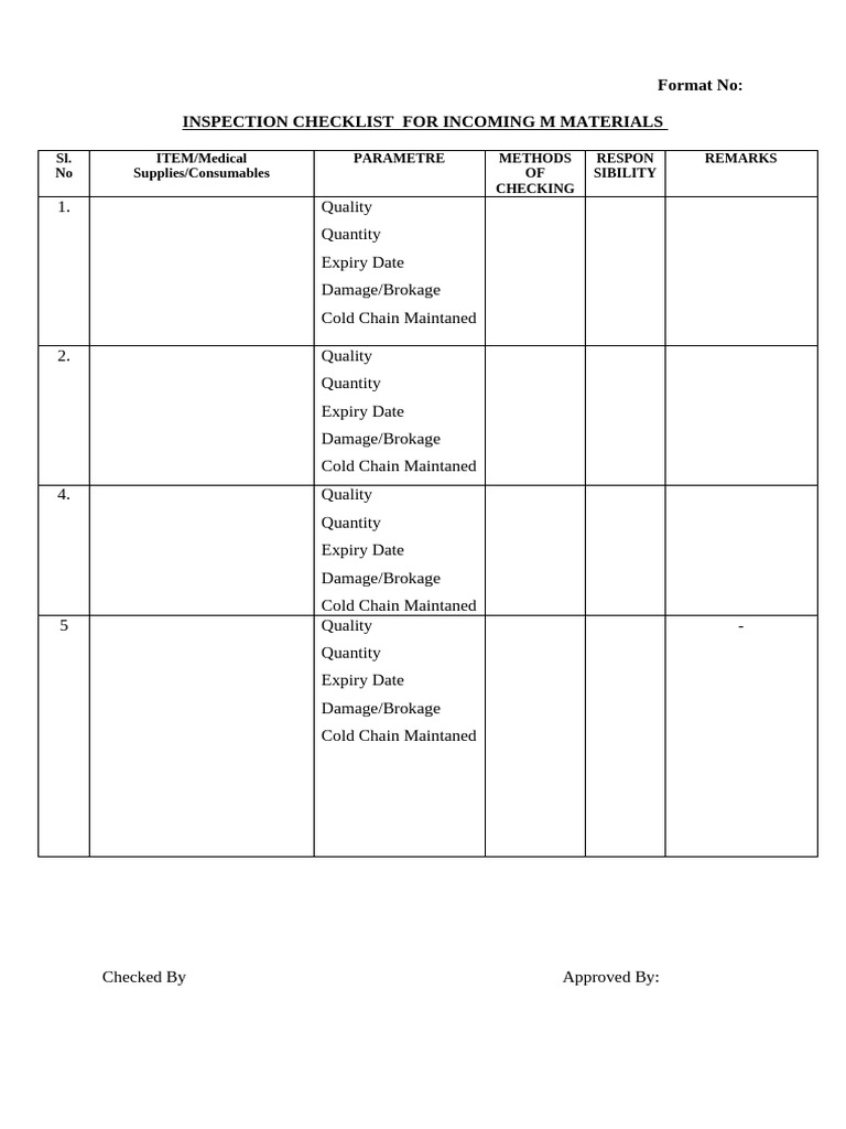 Incoming Materials Inspection Checklist | PDF