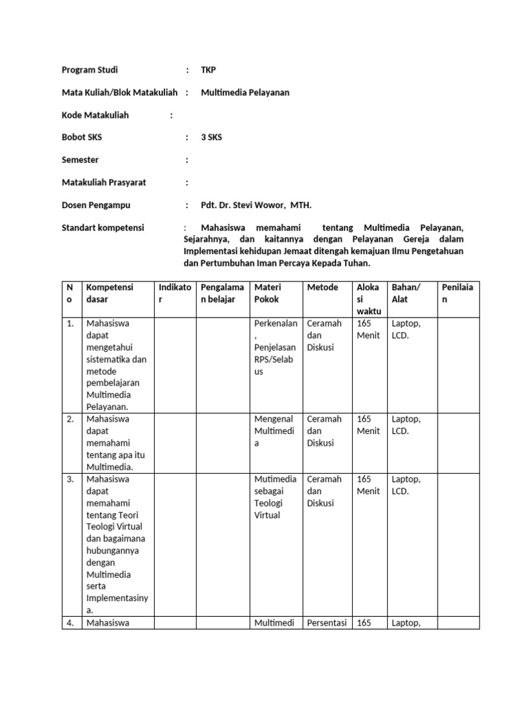 Silabus Multimedia Pelayanan Pdf