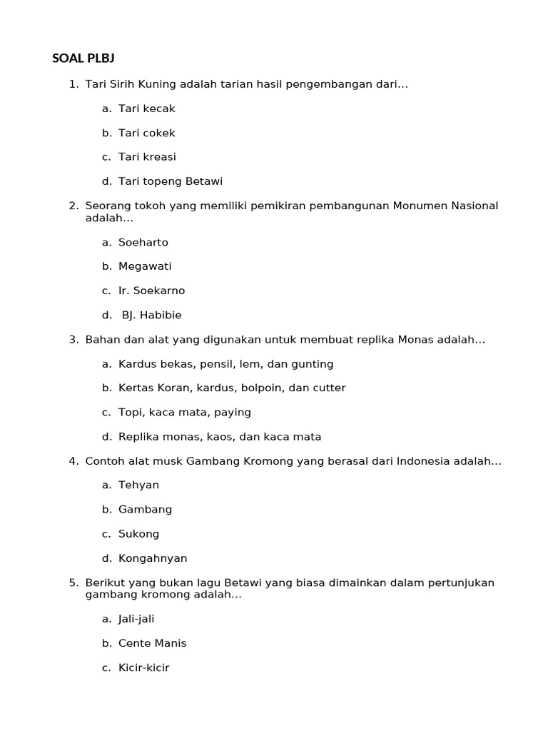 Kumpulan Soal Soal Plbj Dan Jawaban Pdf