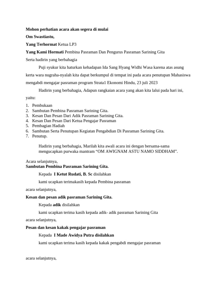 Teks MC Penutupan Pengabdian | PDF