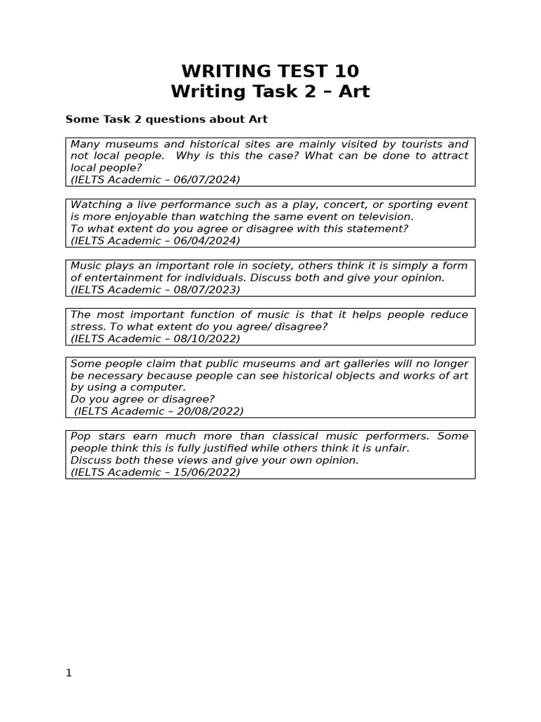 Writing test 10 art learning with samples pdf