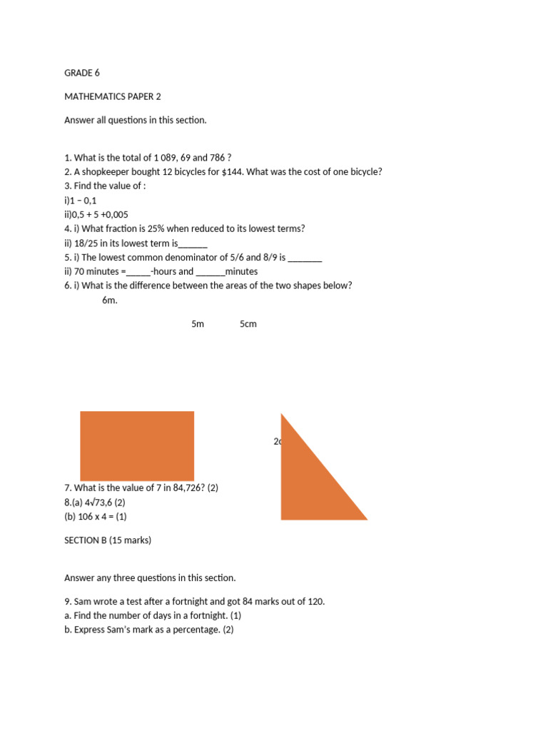 Grade 6 Term 2 Maths Exam Paper | PDF | Teaching Methods & Materials ...