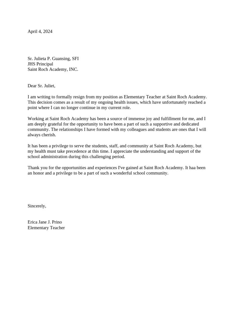 Resignation Letter SRA | PDF
